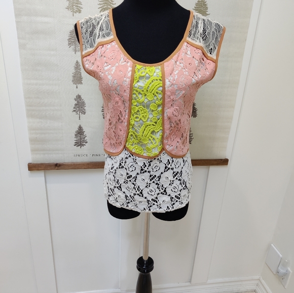 Champagne and Strawberry Lace Top - Small - Picture 1 of 11